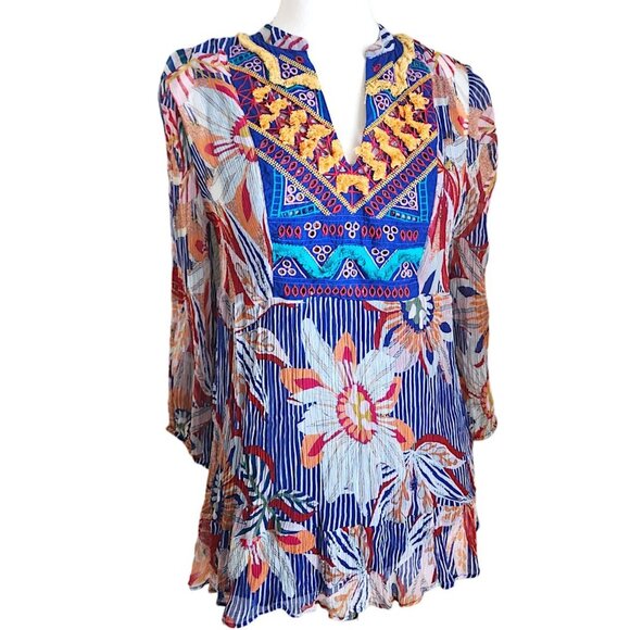 Soft Surroundings Women's M Tunic Top Boho‎ Floral Embroidered Romantic Flowy - Picture 1 of 15
